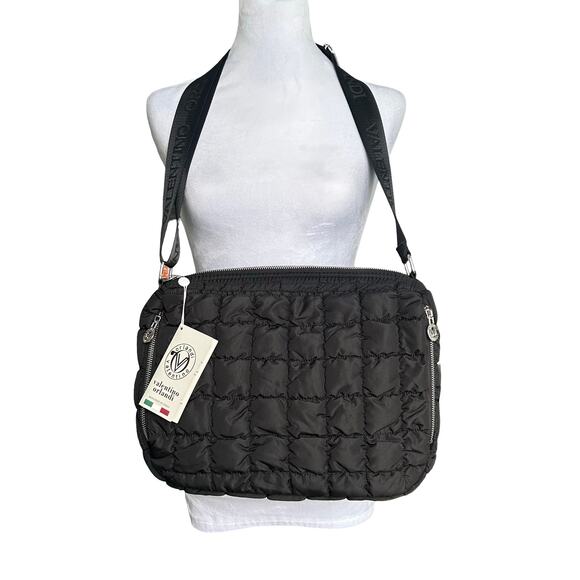 NWT Valentino Orlandi Large Black Puffer Crossbody Bag Tote Purse Retail $199 - Picture 1 of 11